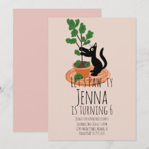 Invitation Anniversaire Chat Mignon Rose Noir