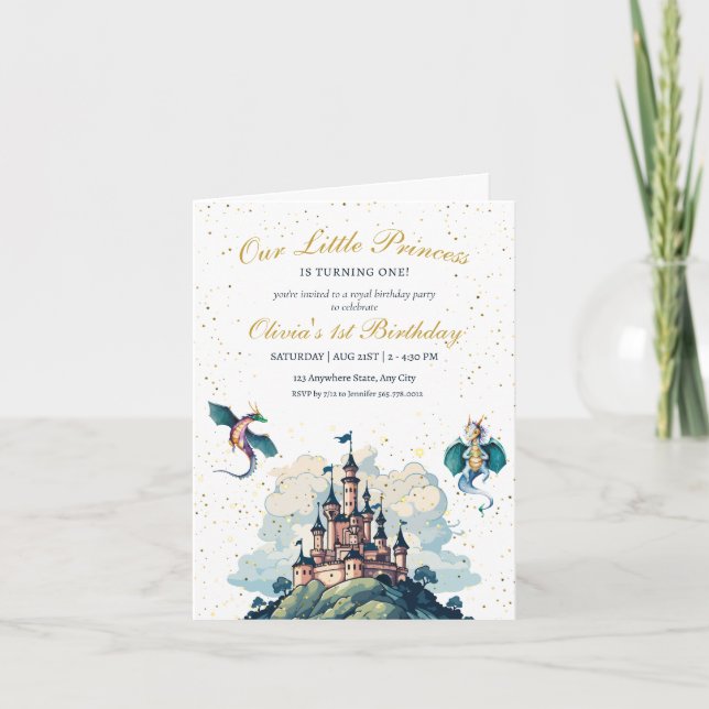 Invitation Anniversaire Château Princesse Fantaisi (Devant)