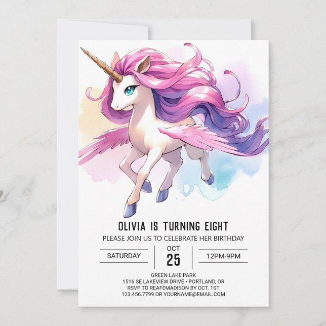Invitation Anniversaire Cheval Modifiable Pastel (Devant)
