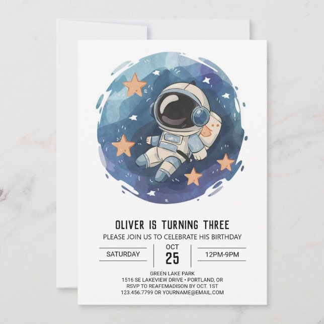 Invitation Anniversaire Chic de l'astronaute cosmique extérie (Devant)