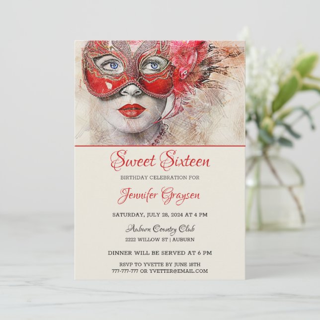 Invitation Anniversaire Chic Masquerade Ball (Debout devant)