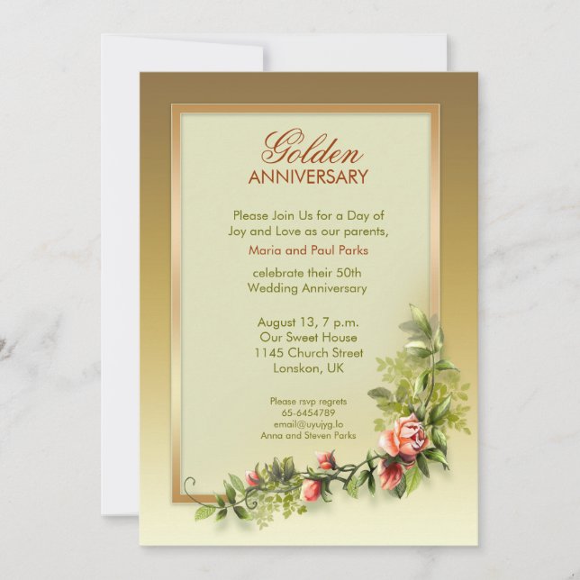 Invitation anniversaire chic or mariage - 50 (Devant)