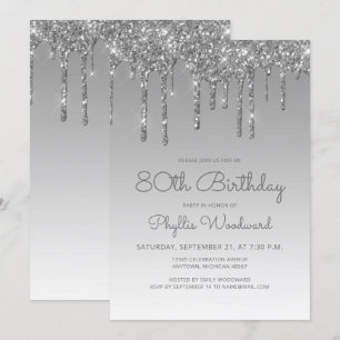 Invitation Anniversaire Chic Pailleté Argent 80 ans
