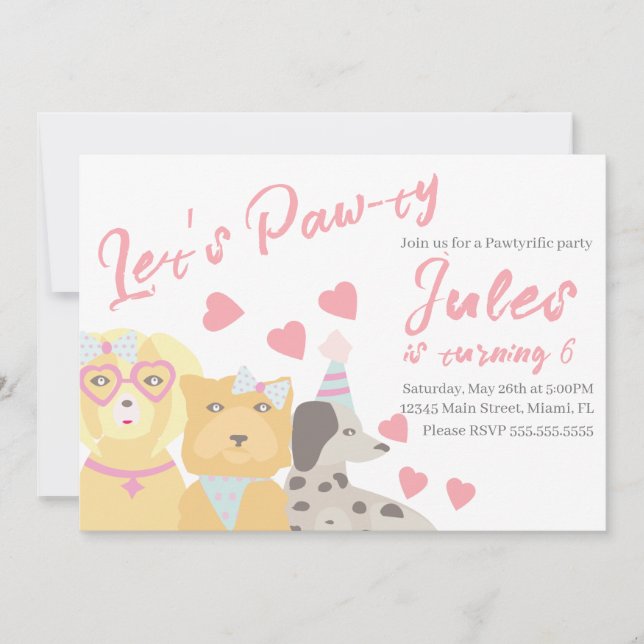 Invitation Anniversaire Chien Paw-ty Coeurs de fête Valentine (Devant)