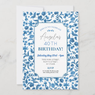 Invitation Anniversaire Chintz Blue & White Floral Ditsy