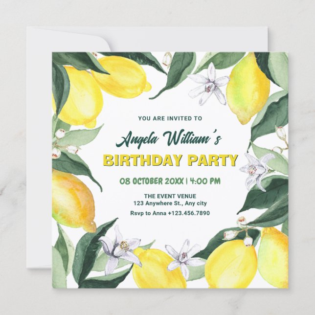 Invitation Anniversaire Citrons et Fleurs (Devant)