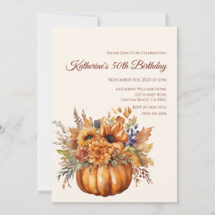 Invitation Anniversaire-Citrouille avec Fleurs-