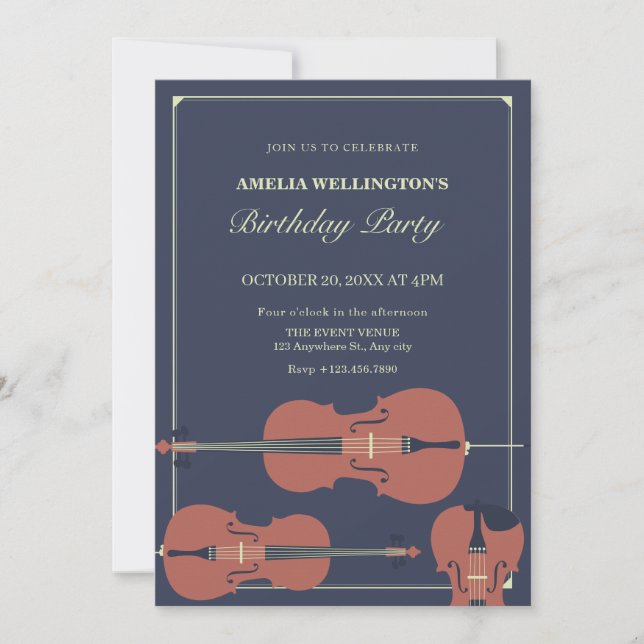 Invitation Anniversaire classique violoncelle foncé (Devant)