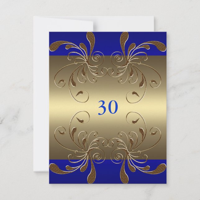 Invitation Anniversaire Cobalt & Gold Floral Glam (Devant)