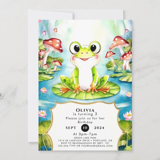 Invitation Anniversaire coloré de la grenouille Pastel (Devant)