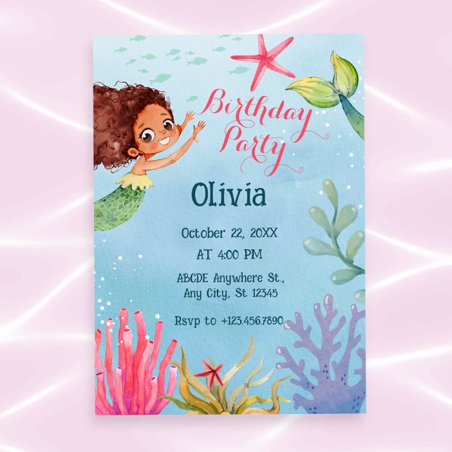Invitation Anniversaire coloré de la petite sirène (Créateur téléchargé)