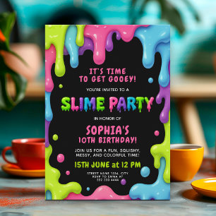 Invitation Anniversaire coloré de la Slime Party pour les enf