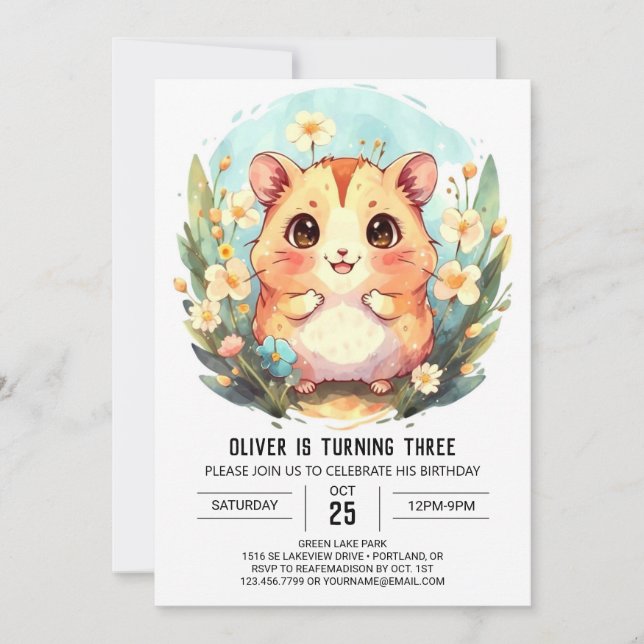 Invitation Anniversaire coloré du hamster en ligne (Devant)