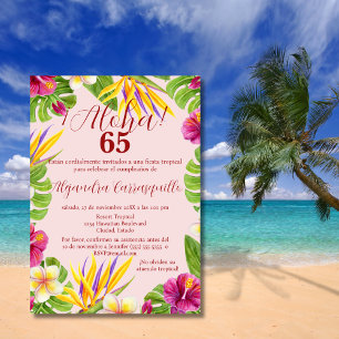 Invitation Anniversaire Coloré Élégant Rose 65 ans Espagnol A
