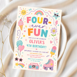 Invitation Anniversaire Coloré Quatre-Fois Fun