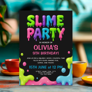 Invitation Anniversaire coloré Slime Party avec Drio Goo