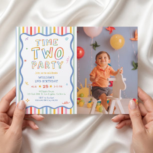 Invitation anniversaire colorée Time Two Party