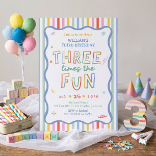 Invitation anniversaire colorée Trois fois plus de