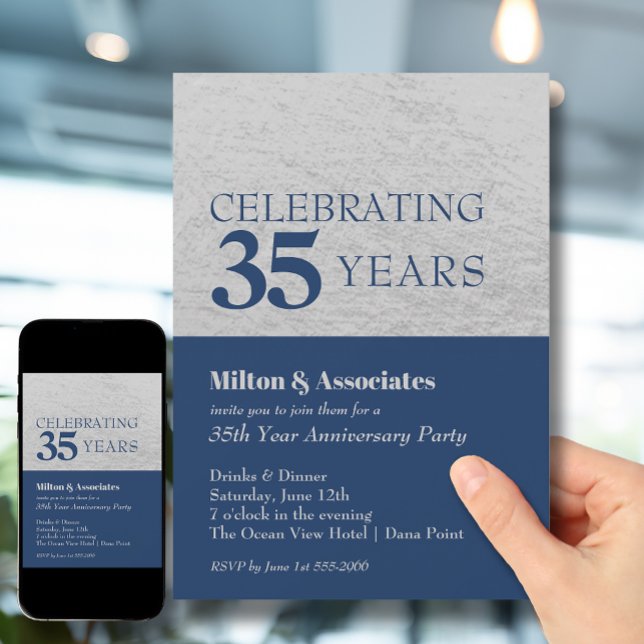 Invitation Anniversaire commercial Marine Argent (Change to ANY YEAR. Order printed and instant download (great to email as a reminder.))