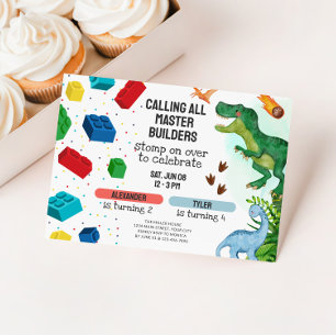 Invitation Anniversaire commun de frères et sœurs Dinosaures