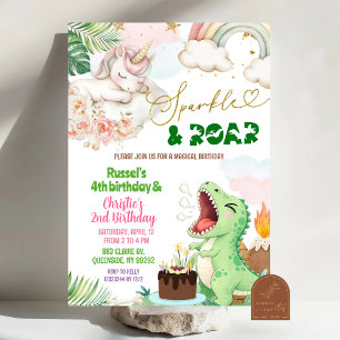 Invitation Anniversaire commun Licorne Dinosaure Étincelle et