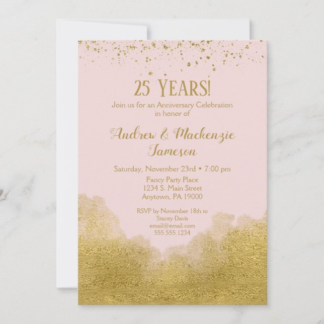 Invitation anniversaire Confetti Or Rose (Devant)