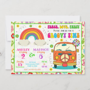Invitation Anniversaire conjoint à thème groovy 70 hippie van