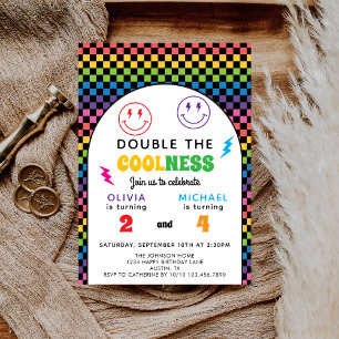 Invitation Anniversaire conjoint de double célébration Arc-en