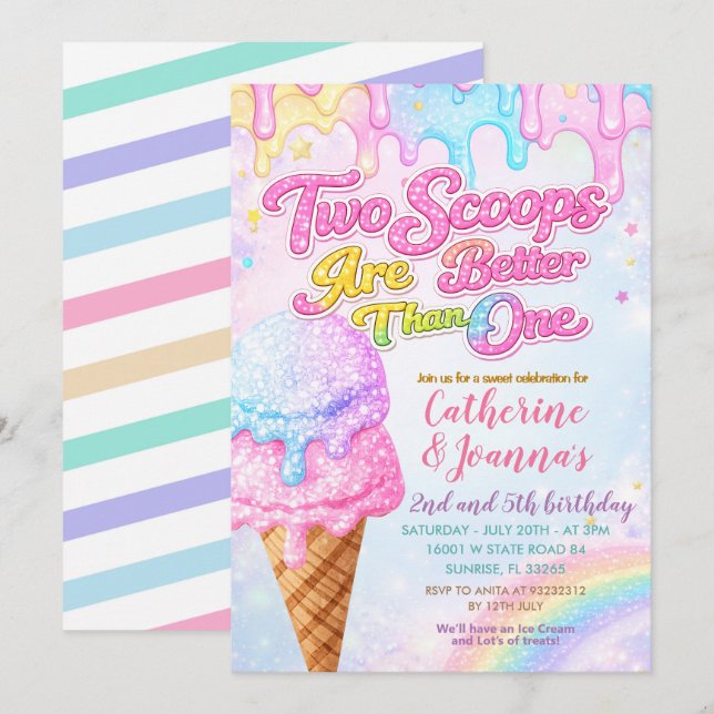 Invitation Anniversaire conjoint de frère et sœur avec double (Devant / Derrière)