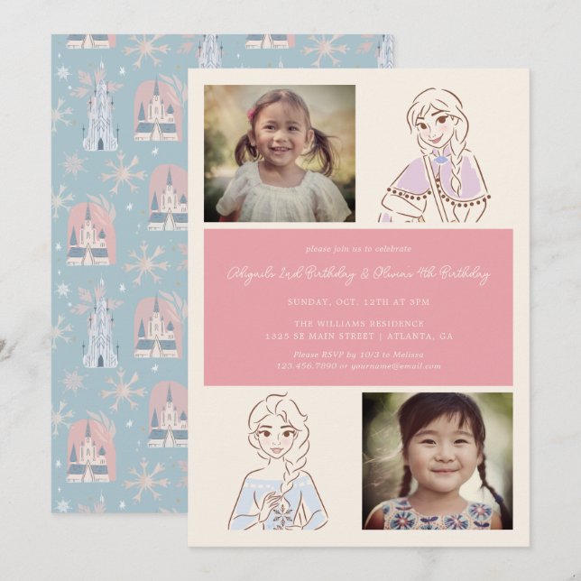 Invitation Anniversaire conjoint de la fille congelée de Disn (Devant / Derrière)