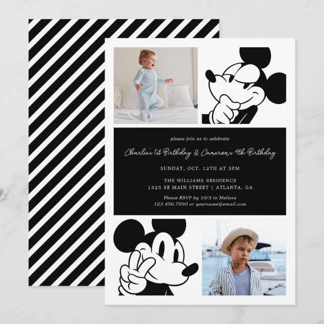 Invitation Anniversaire conjoint de Mickey Mouse Boy (Devant / Derrière)