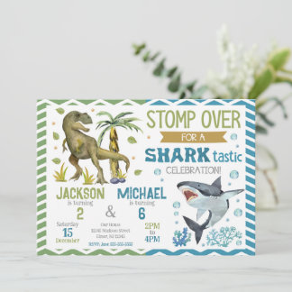 Invitation Anniversaire conjoint de requins et de dinosaures
