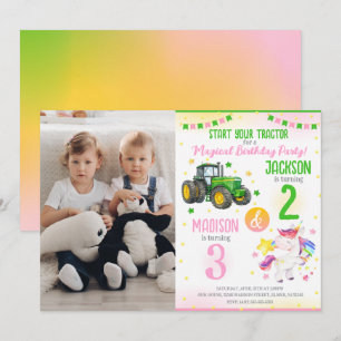 Invitation Anniversaire conjoint du tracteur vert et de la li
