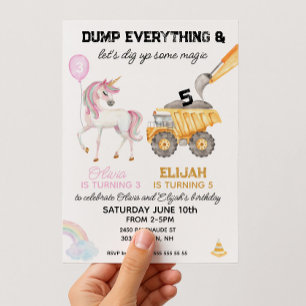 Invitation Anniversaire conjoint Licorne et fête de construct