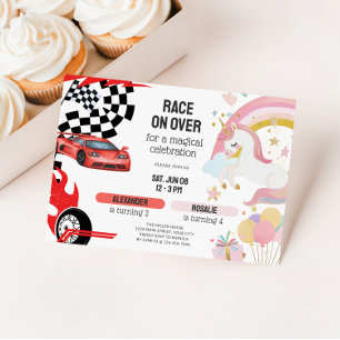 Invitation Anniversaire conjoint licorne et voitures de cours