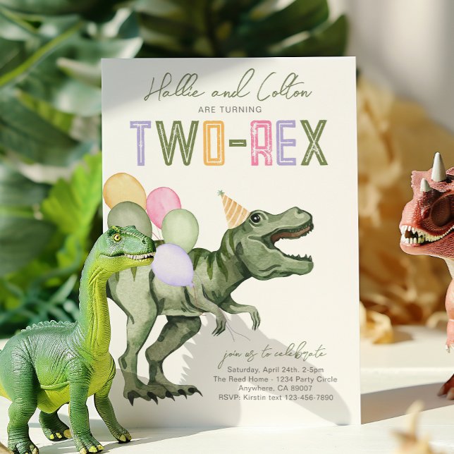 Invitation Anniversaire conjointe à deux Rex Dinos (Créateur téléchargé)