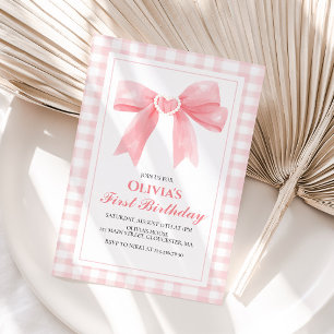 Invitation Anniversaire Coquette élégant avec un nœud rose à 