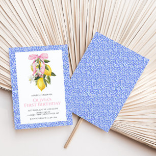 Invitation Anniversaire Coquette Rose Citron prépa avec nœud 