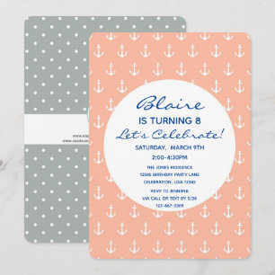 Invitation Anniversaire Corail Nautique et Ancre Navy