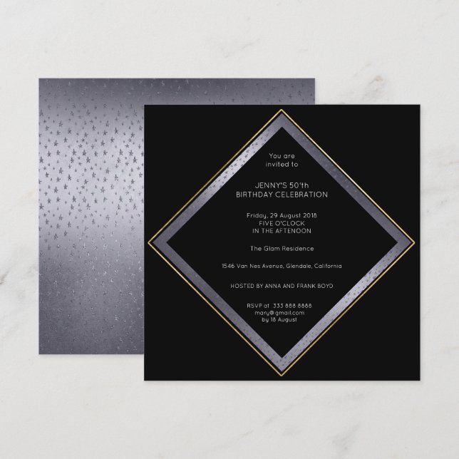 Invitation Anniversaire Corporate Party Gris Noir Géométrique (Devant / Derrière)