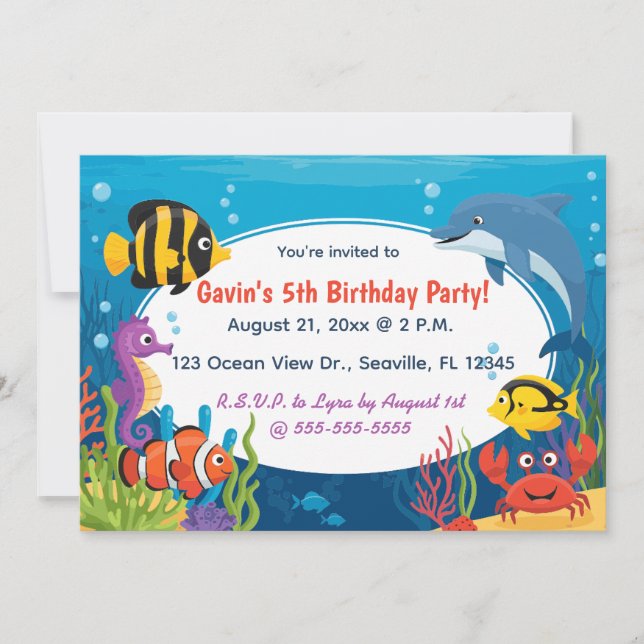 Invitation Anniversaire Créatures de l'Océan Modifiable (Devant)