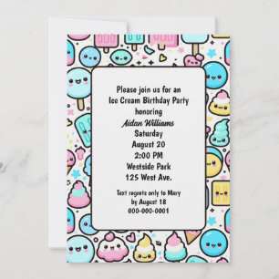 Invitation Anniversaire Crème glacée Cone et Doodles de coqui