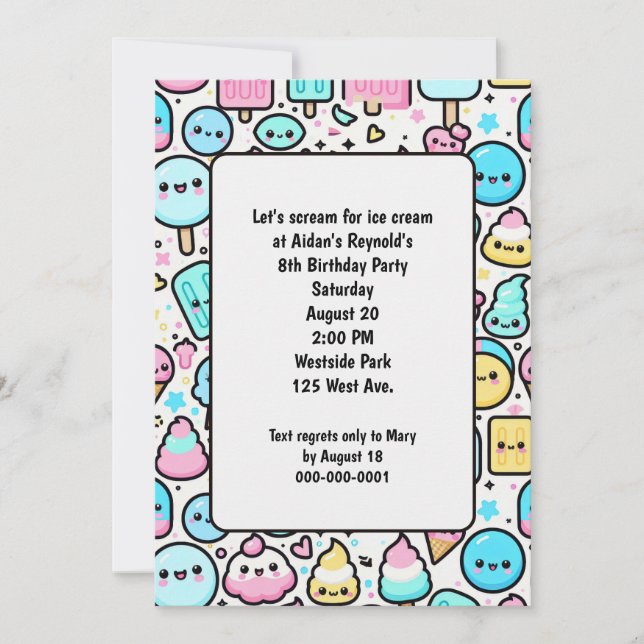 Invitation Anniversaire Crème glacée Cone et Doodles de coqui (Devant)