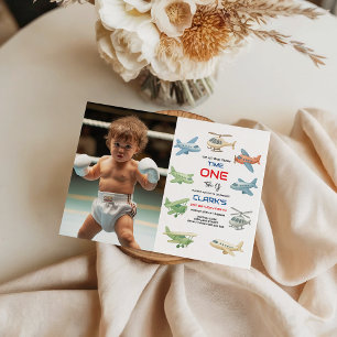 Invitation Anniversaire d'Airplane Boy 1 an Fête Thème Ciel