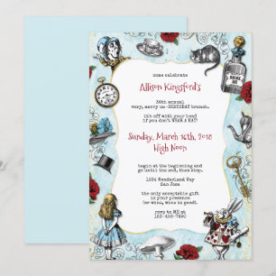Invitation Anniversaire d'Alice Vintage au pays des merveille