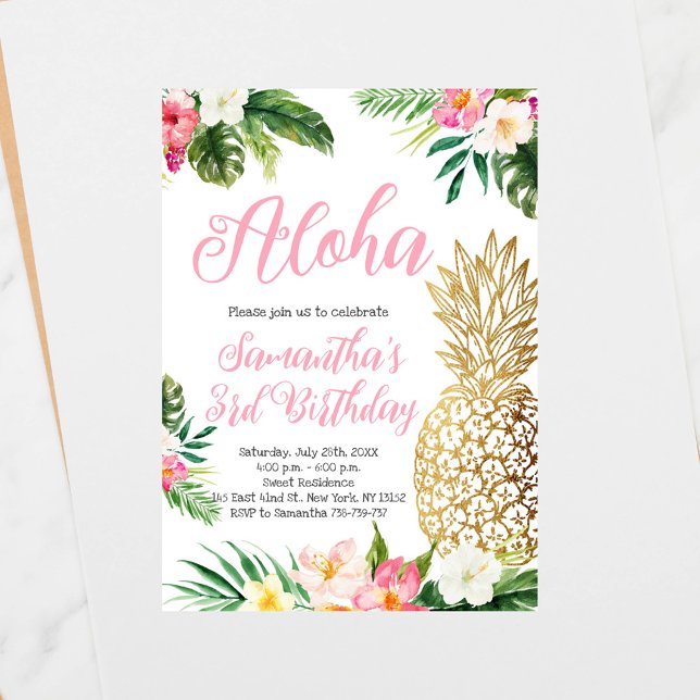 Invitation Anniversaire d'Aloha Luau Hawaiian Gold Pineappy (Créateur téléchargé)