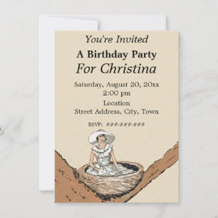 Invitation Anniversaire Dame en blanc assise dans l'arbre de 
