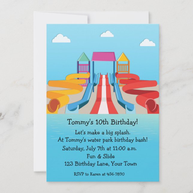 Invitation Anniversaire d'amusement de parc aquatique (Devant)