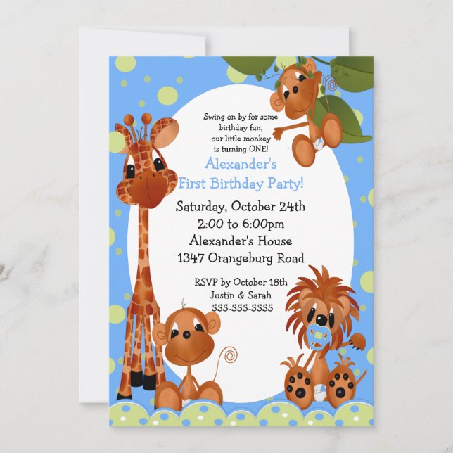 Invitation Anniversaire d'amusement de safari ęr (Devant)