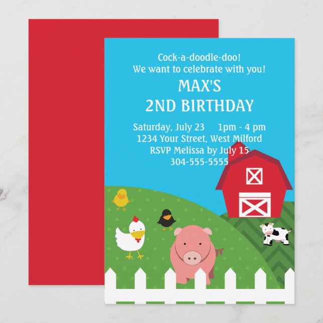 Invitation Anniversaire d'animaux de basse-cour (Devant / Derrière)